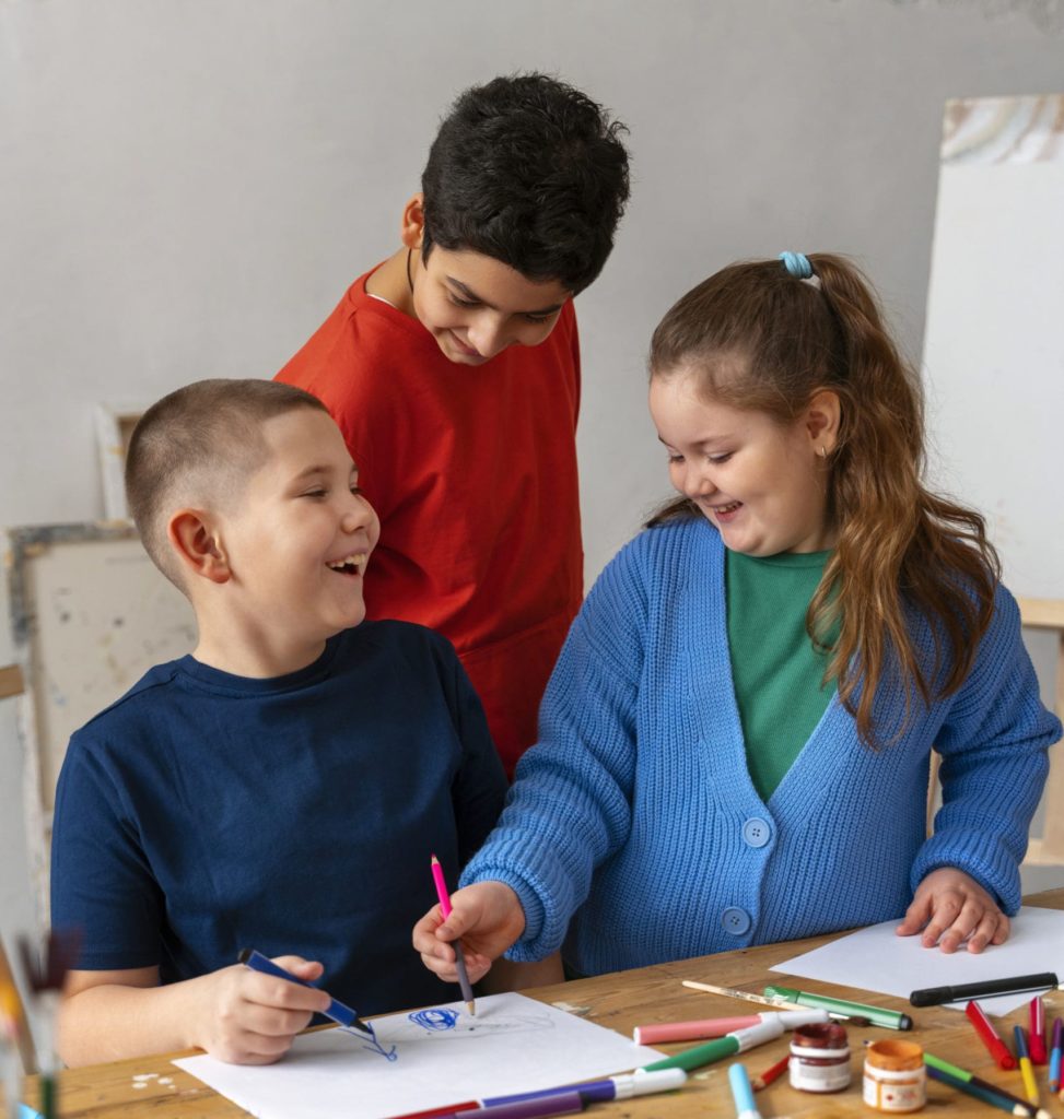 medium shot kids spending time school